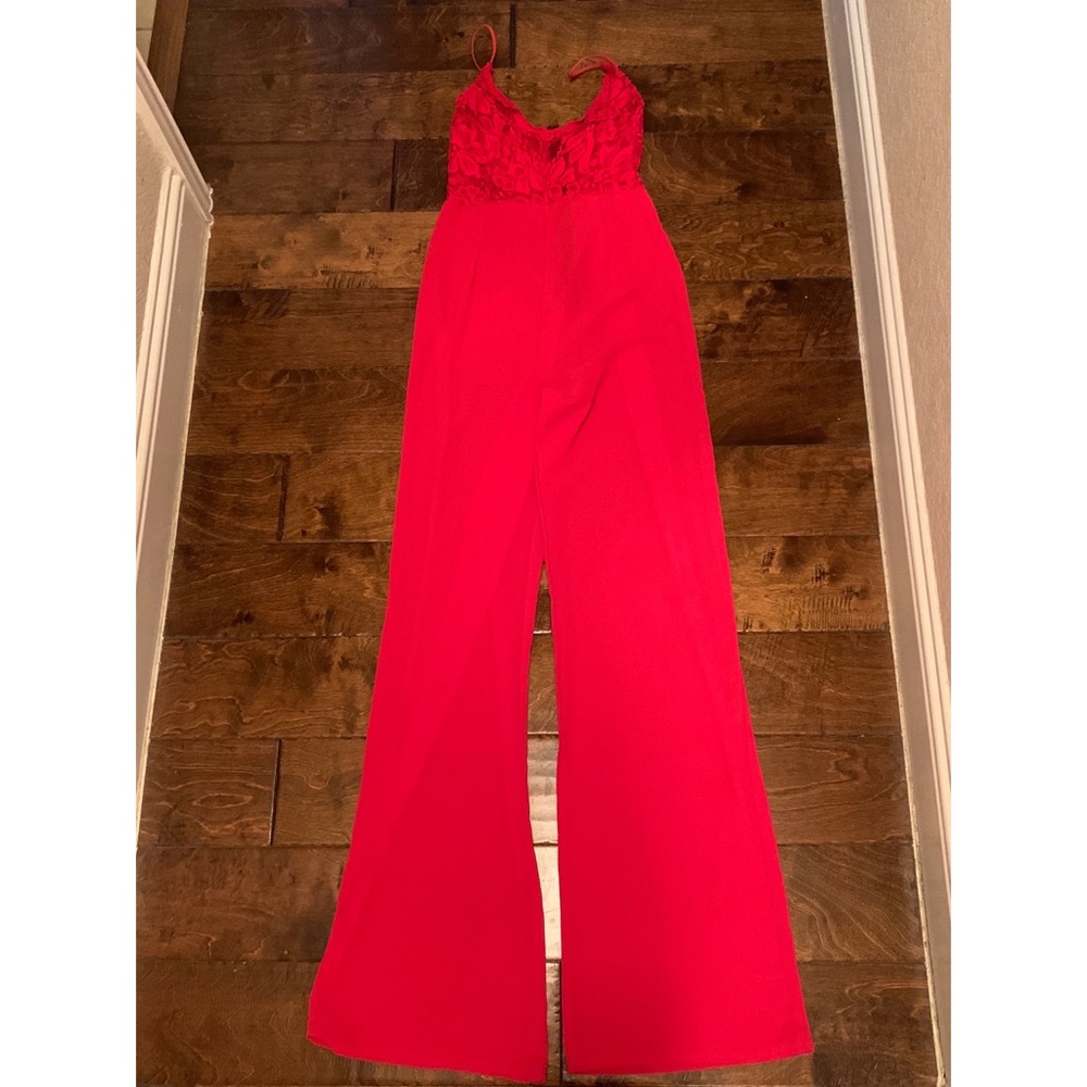 Red lace wide leg jumpsuit